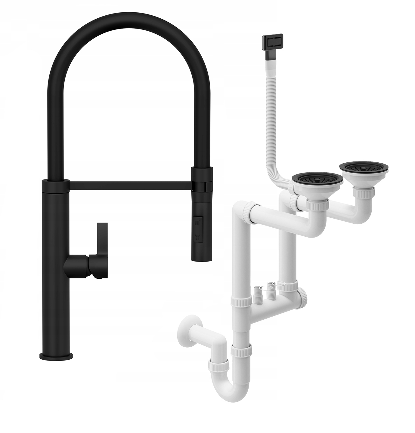 Kohoutek Černý Plný Sifon Obdélníkový Manuální 2 Komory