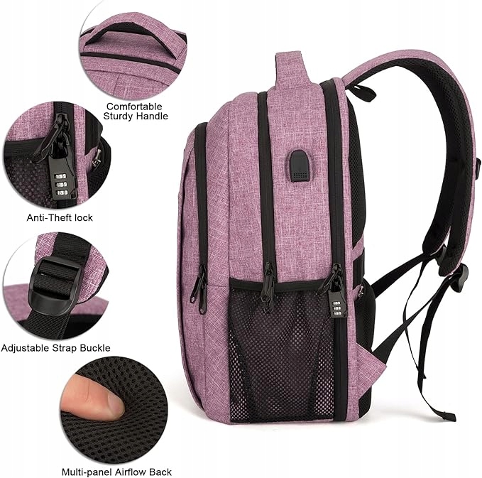 Lumesner różowy podróżny plecak na laptopa z portem ładowania USB; 15,6" Marka Inna