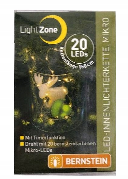 

20szt Mikro Led łańcuch 1,5m 3AA timer Bursztynowe