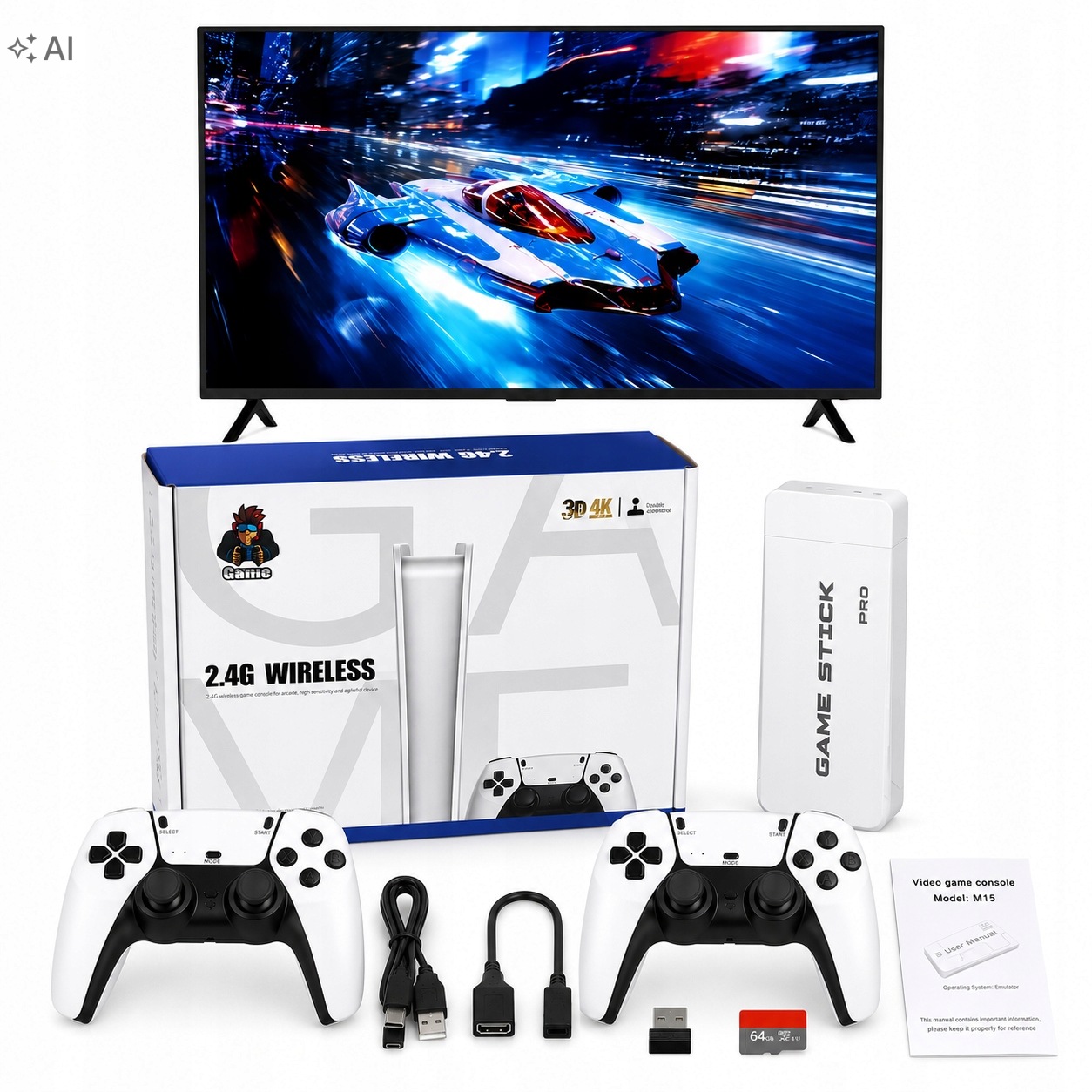 Televizní Hra Retro Konzole M15 Pro 20000 Her 2 Pady 64GB Retro Hry
