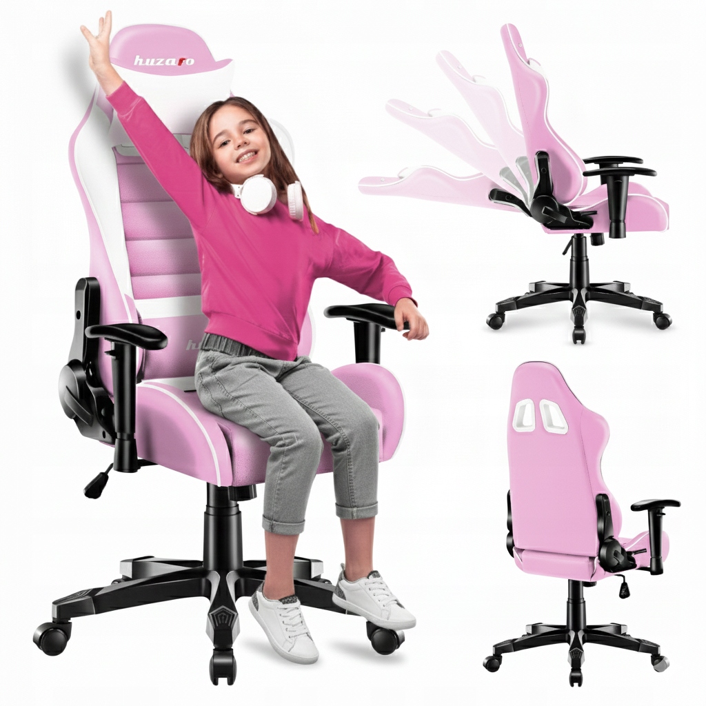 Fotel gamingowy dla dziewczynki Huzaro różowy dla dziecka ergonomiczny-Zdjęcie-0