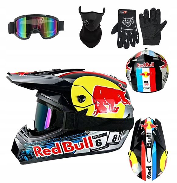 KASK CROSSOWY NA CROSSA MOTOCYKL ENDURO Maska+Gogle+Rękawice ZESTAW