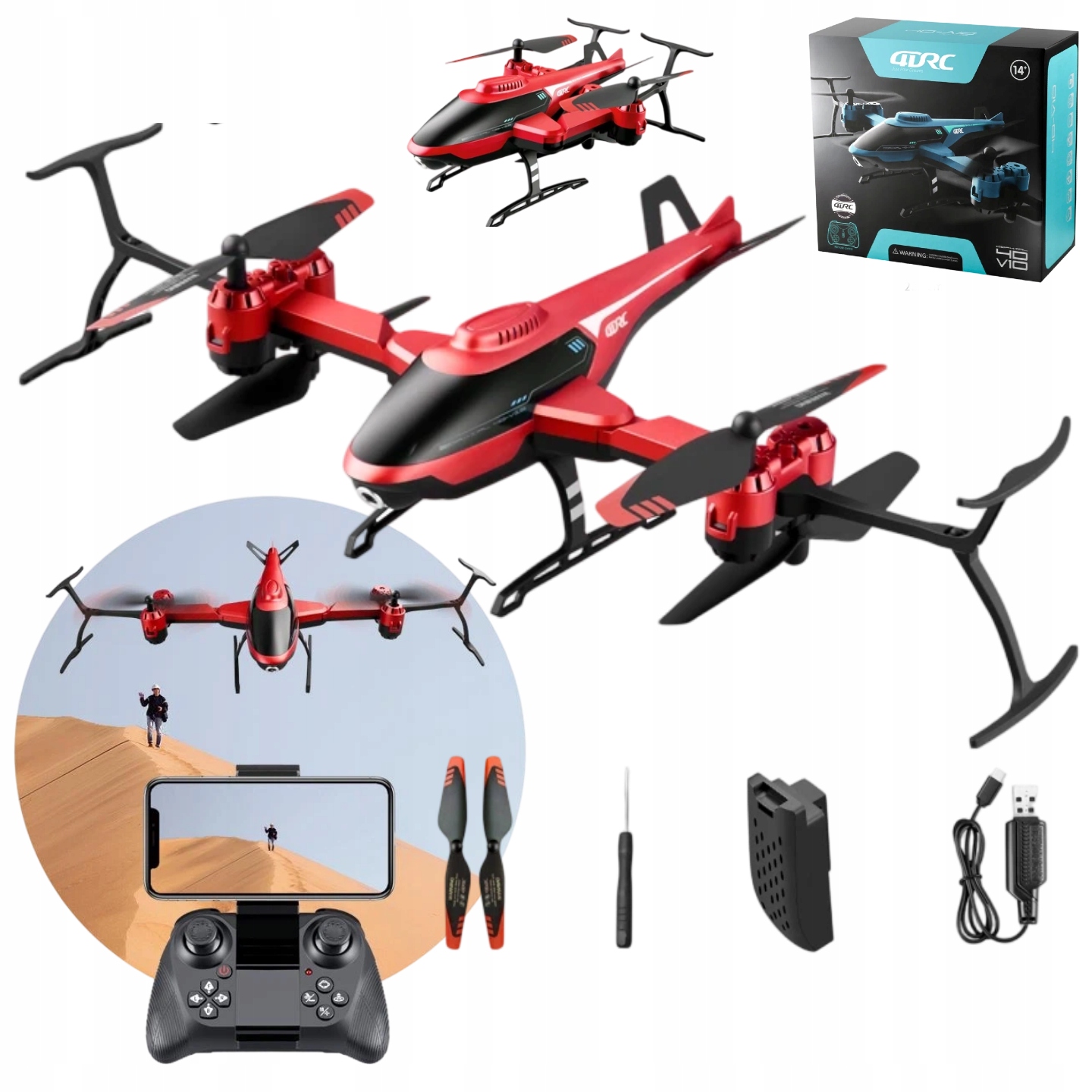Dron Helikoptéra na dálkové ovládání Červená létající s Hd kamerou 1080p vznášení