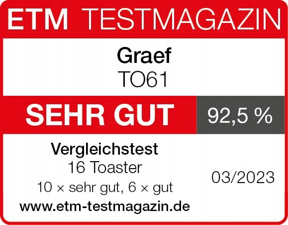 GRAEF Toster Biały 27x18x19 cm Regulacja Opiekania Automatyczne Wyłączanie — miniatura 8