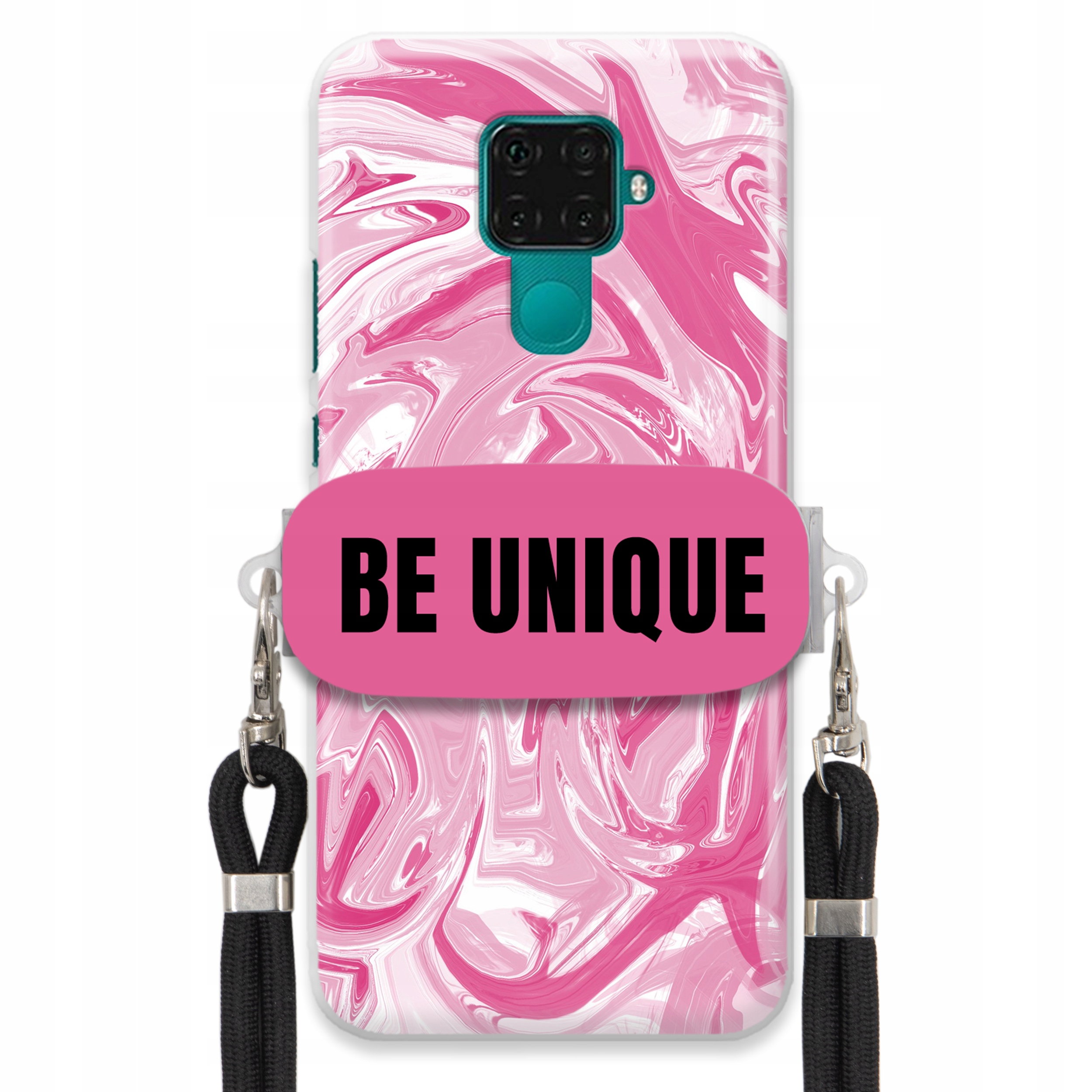Puzdro pre Huawei Mate 30 Lite Case držiak na šnúrku Čierna ružová Mramor Unique