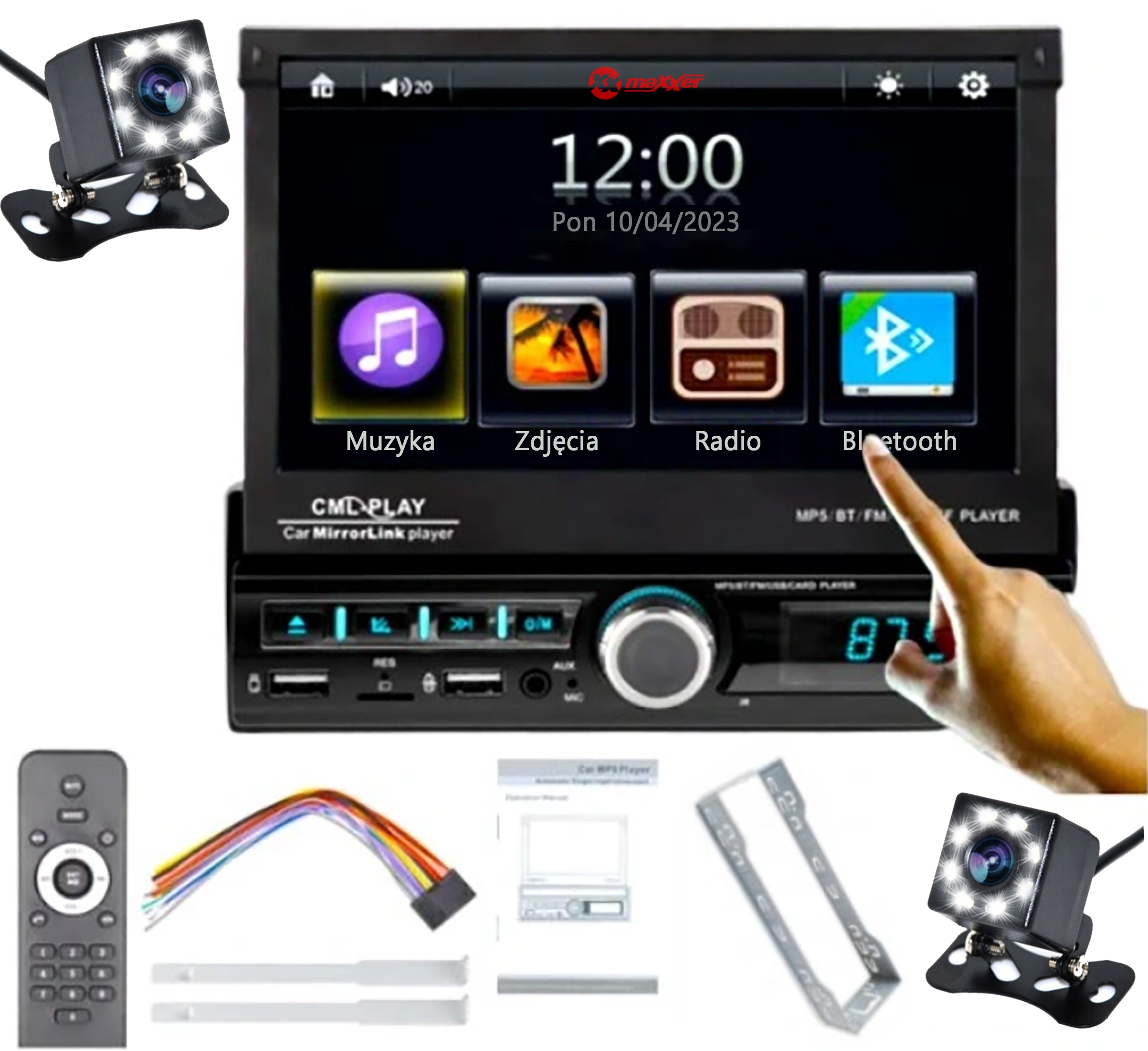 

Radio Samochodowe 1DIN 7"BT Usb Wysuw Ekran Kamera