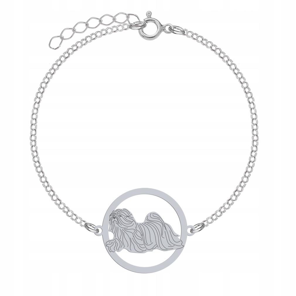 Stříbrný náramek se psem Lhasa Apso 925 Řetízek Žena Gravírování Bonus