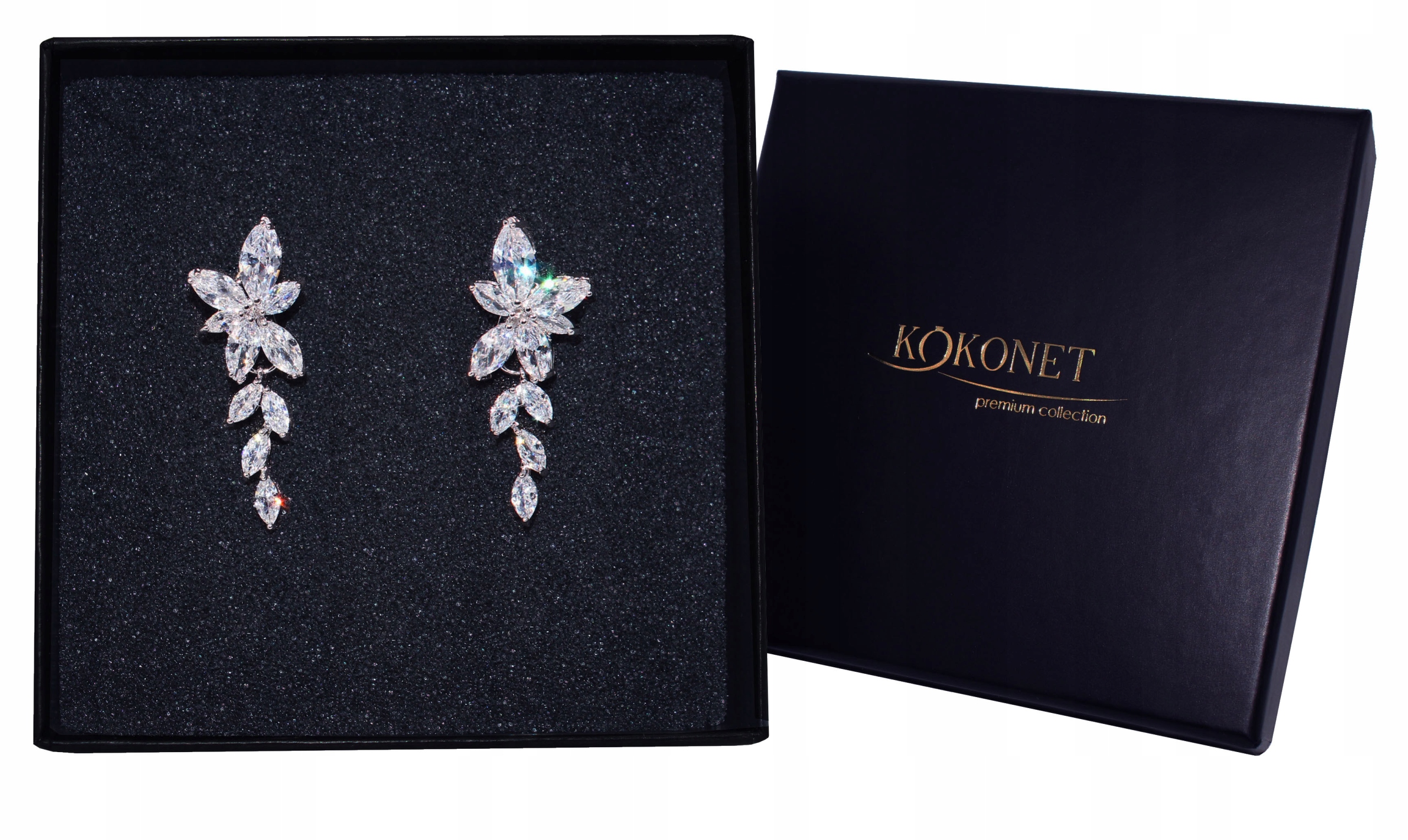 kolczyki ślubne AAA wiszące srebrne z kamieniami