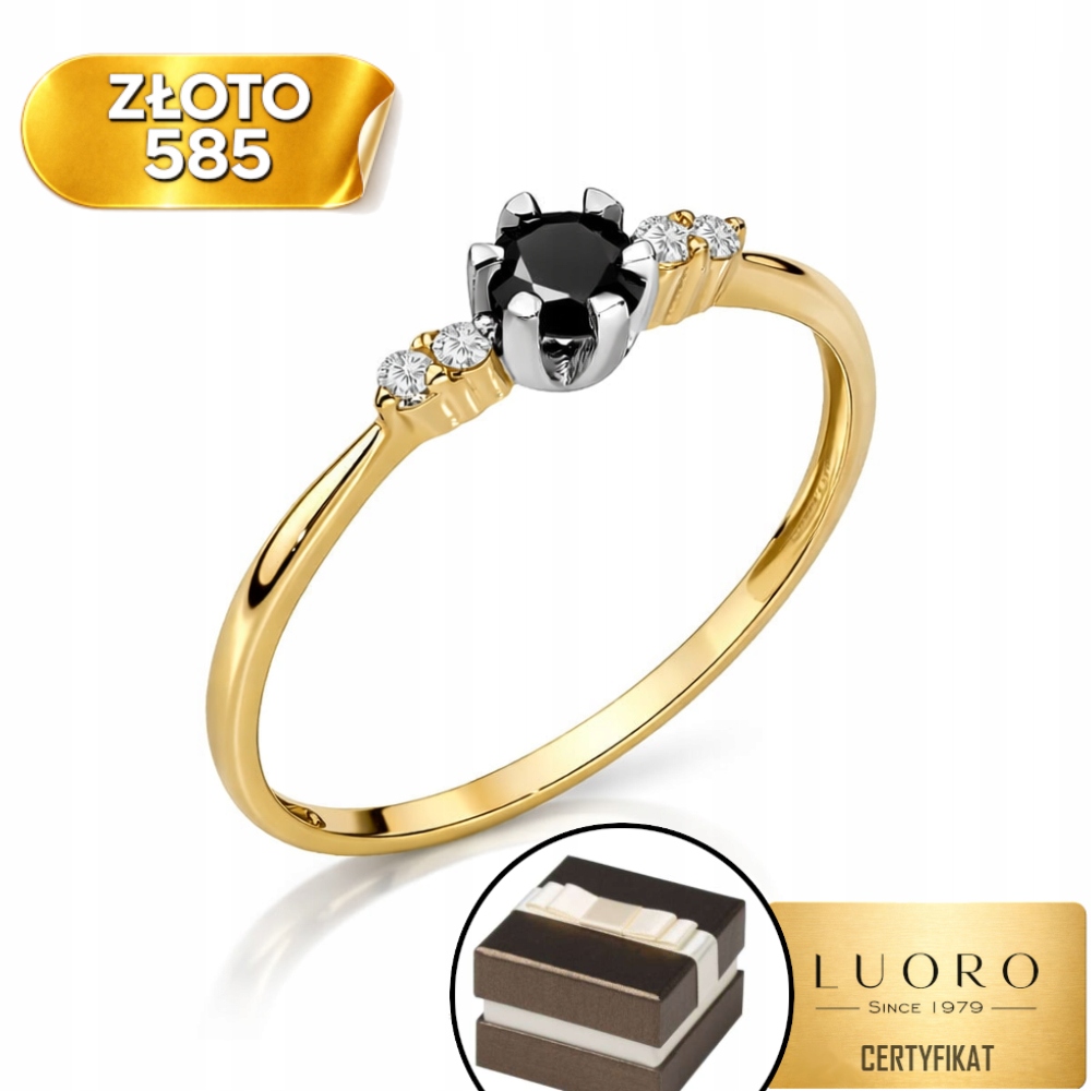 Prstýnek 585 14K Černý, Jemný, Zdobený Kamenem R16
