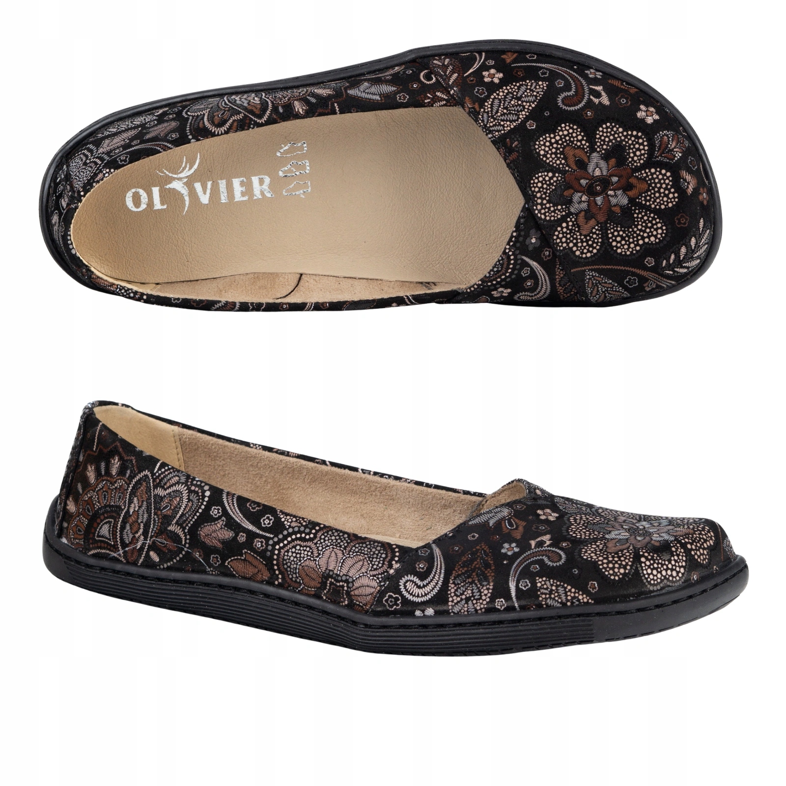 Dámské elegantní barefoot baleríny Maelle černé květy 39