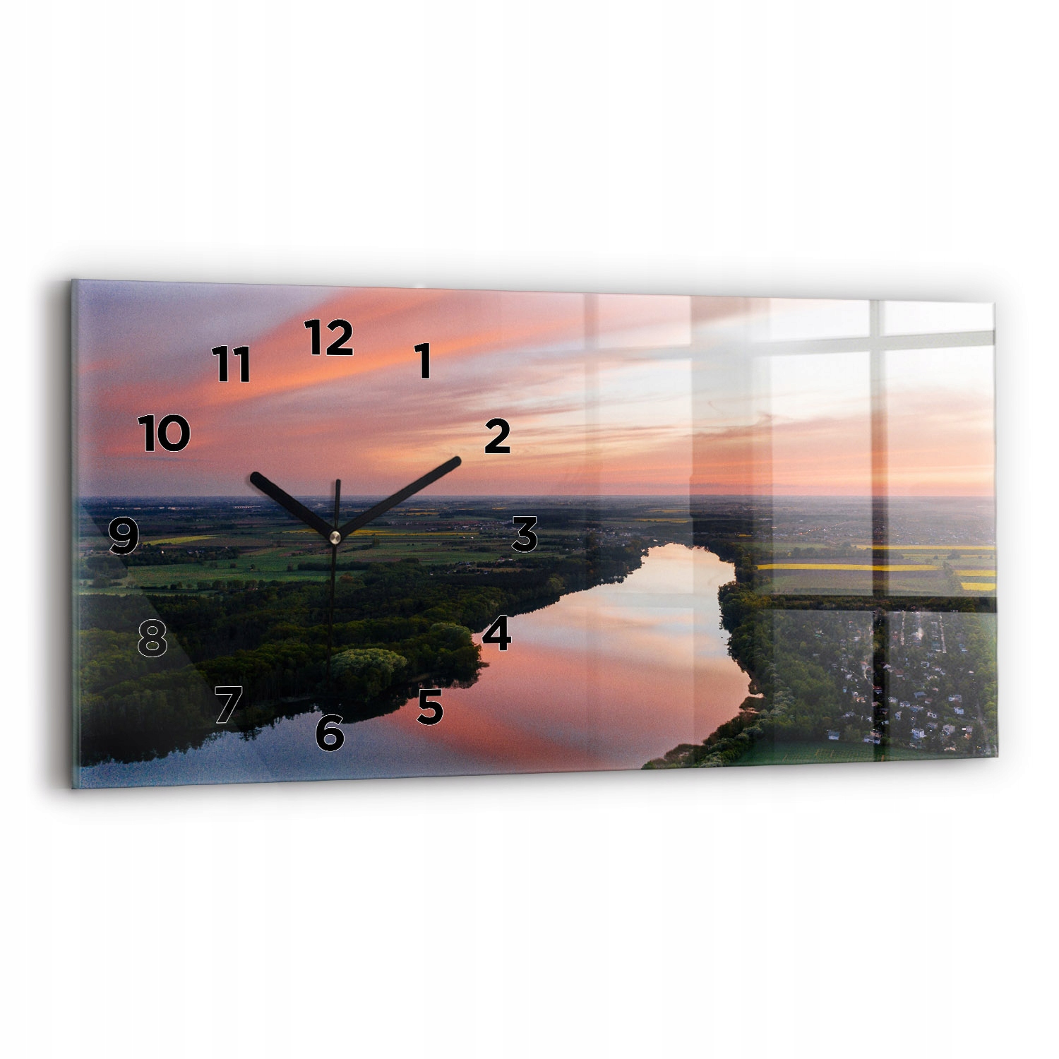 Skleněné hodiny do obývacího pokoje S Potiskem Pohled z ptačí perspektivy na jezero 60 x 30 cm