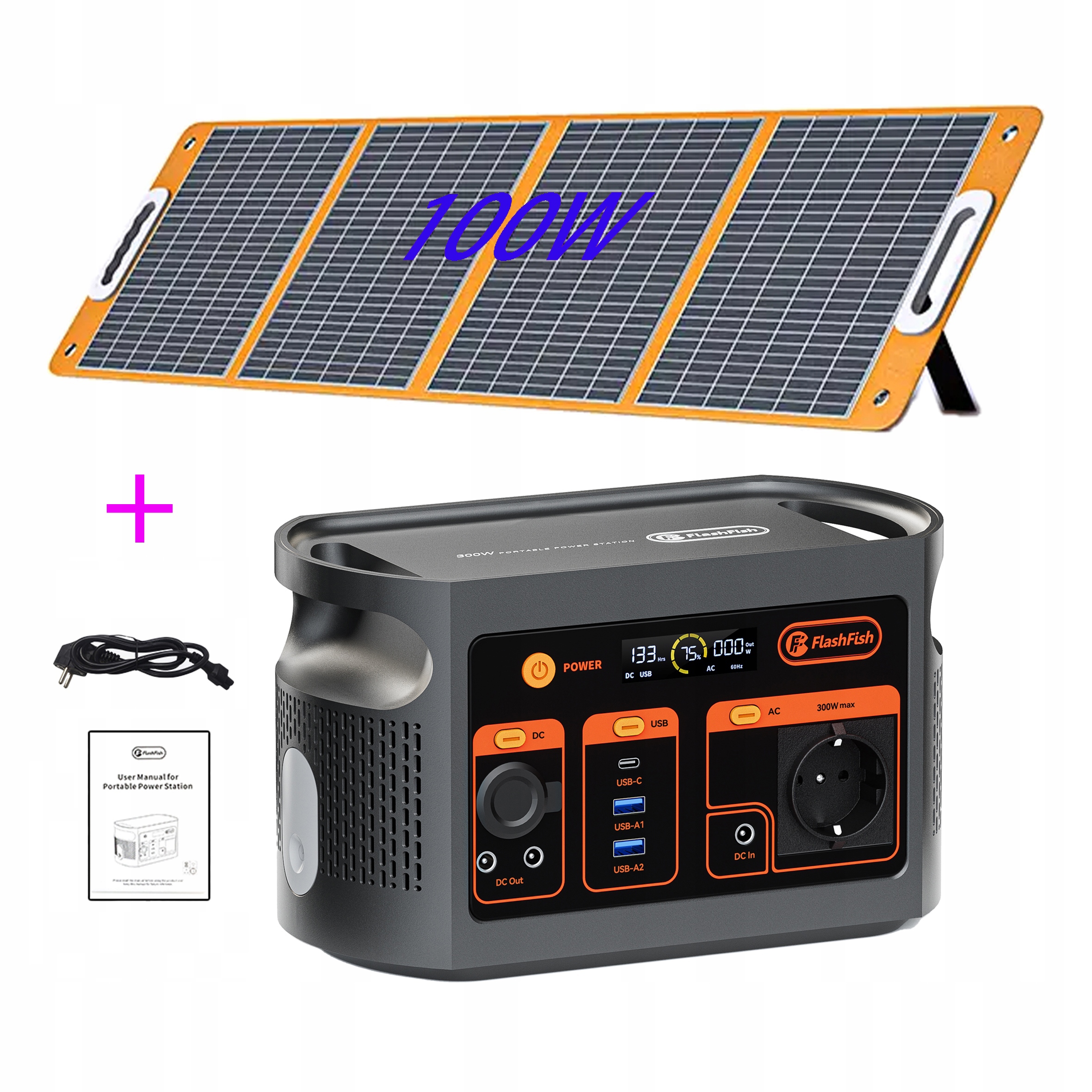 Záložní napájení Flashfish E103 300W panel 100W pro domov a výlety