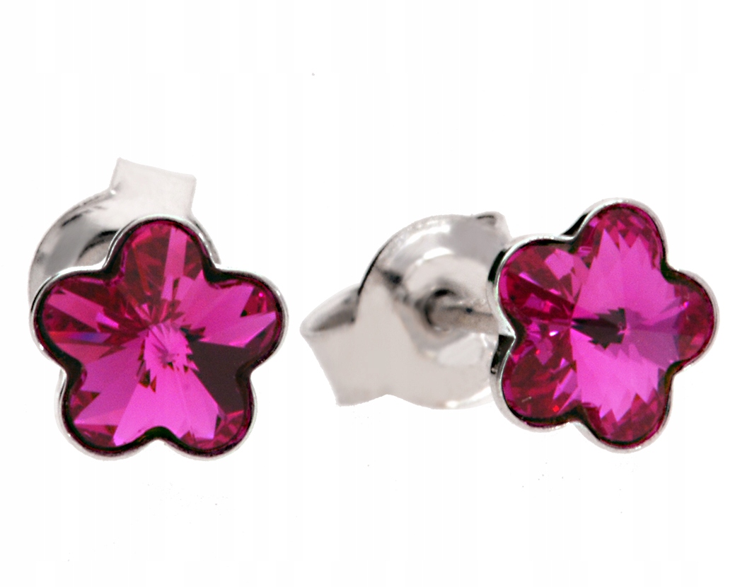 

Kolczyki różowe sztyfty kwiat srebro 925 Swarovski