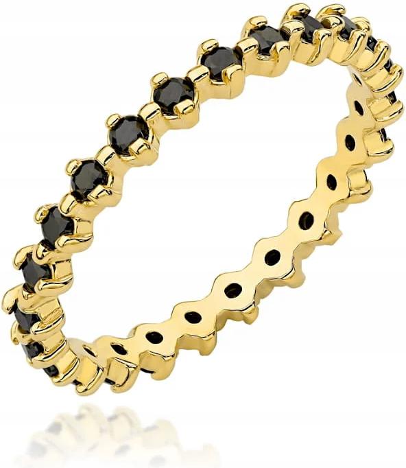 Zlatý dámský prstýnek 585 s černými kameny, velikost 24, jemný