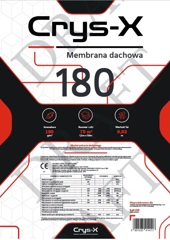 Membrana dachowa Crys-X 180 czerwona mocna red strong Kod producenta 180