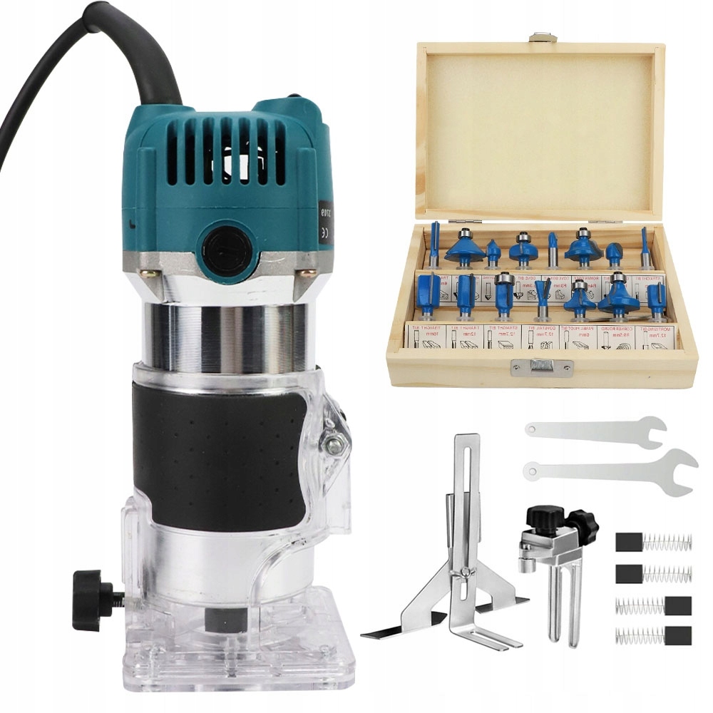 Elektrická frézka na dřevo s regulací 800 W s 15 vrtáky a základnou Bedee