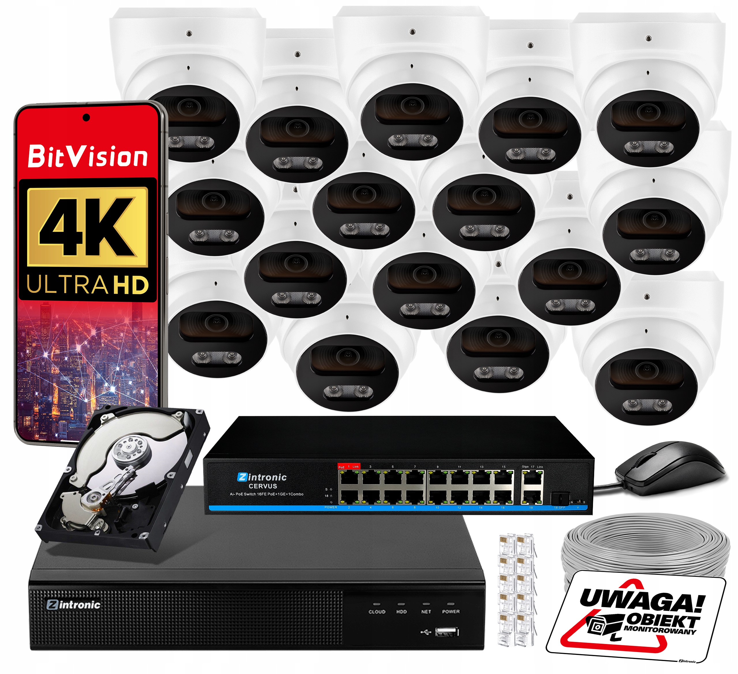 Sada Pro Monitorování 8MPx Ip Poe 16 Kamer Detekce Zvuku