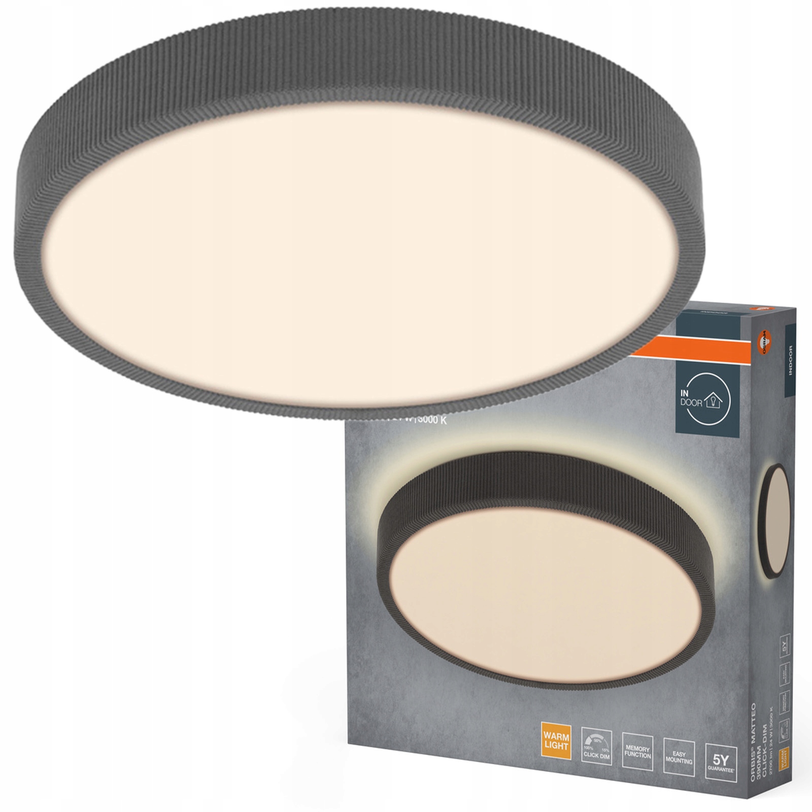 Stropné Svietidlo Led Nástenná lampa 24W 1450lm 3000K Teplá šedá Orbis Osram