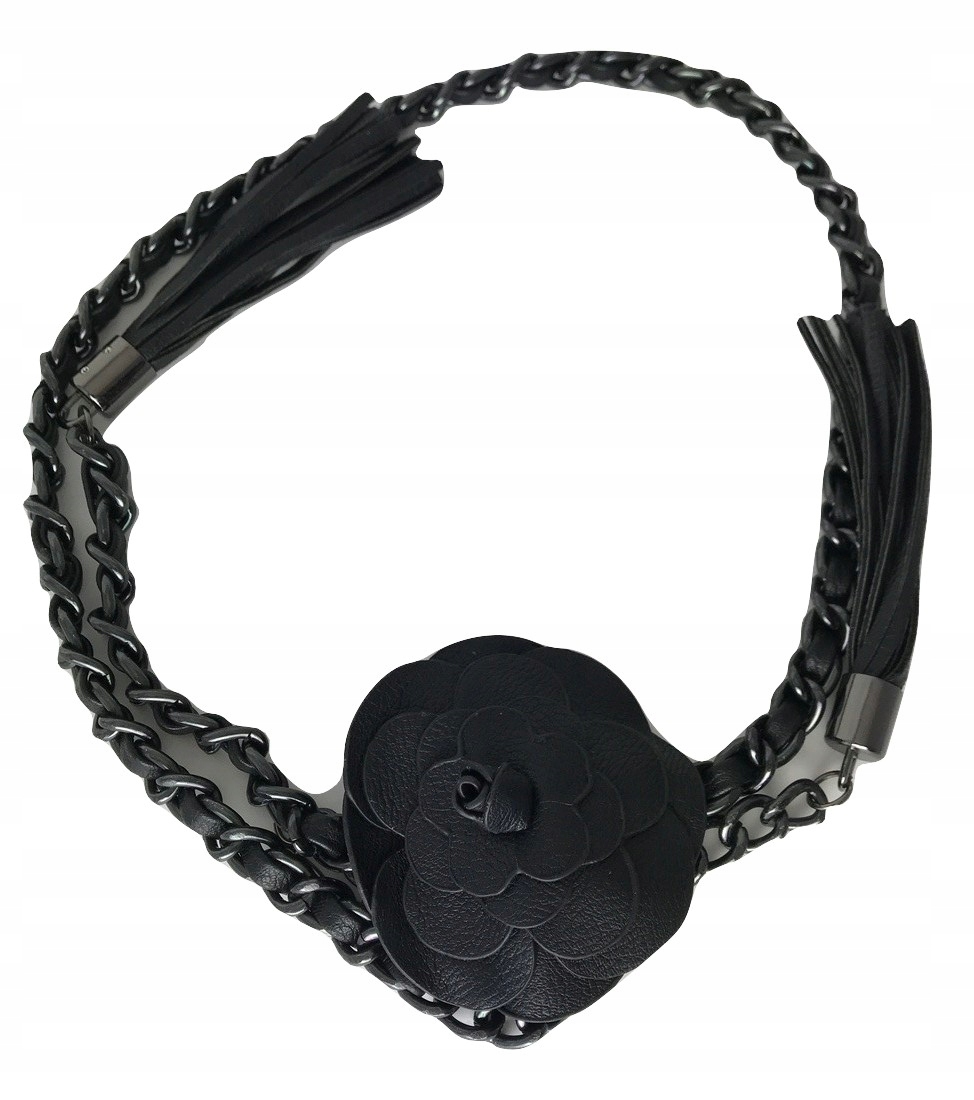 

Pasek Damski na łańcuszku czarny kwiat frędzle