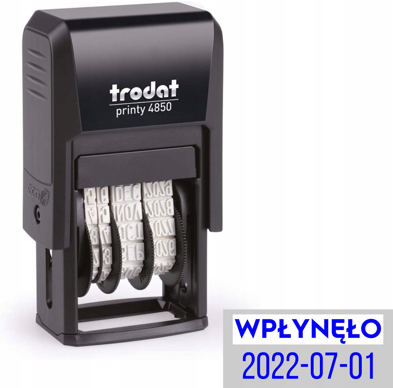 Datownik Trodat 4850 z hasłem WPŁYNĘŁO niebieski