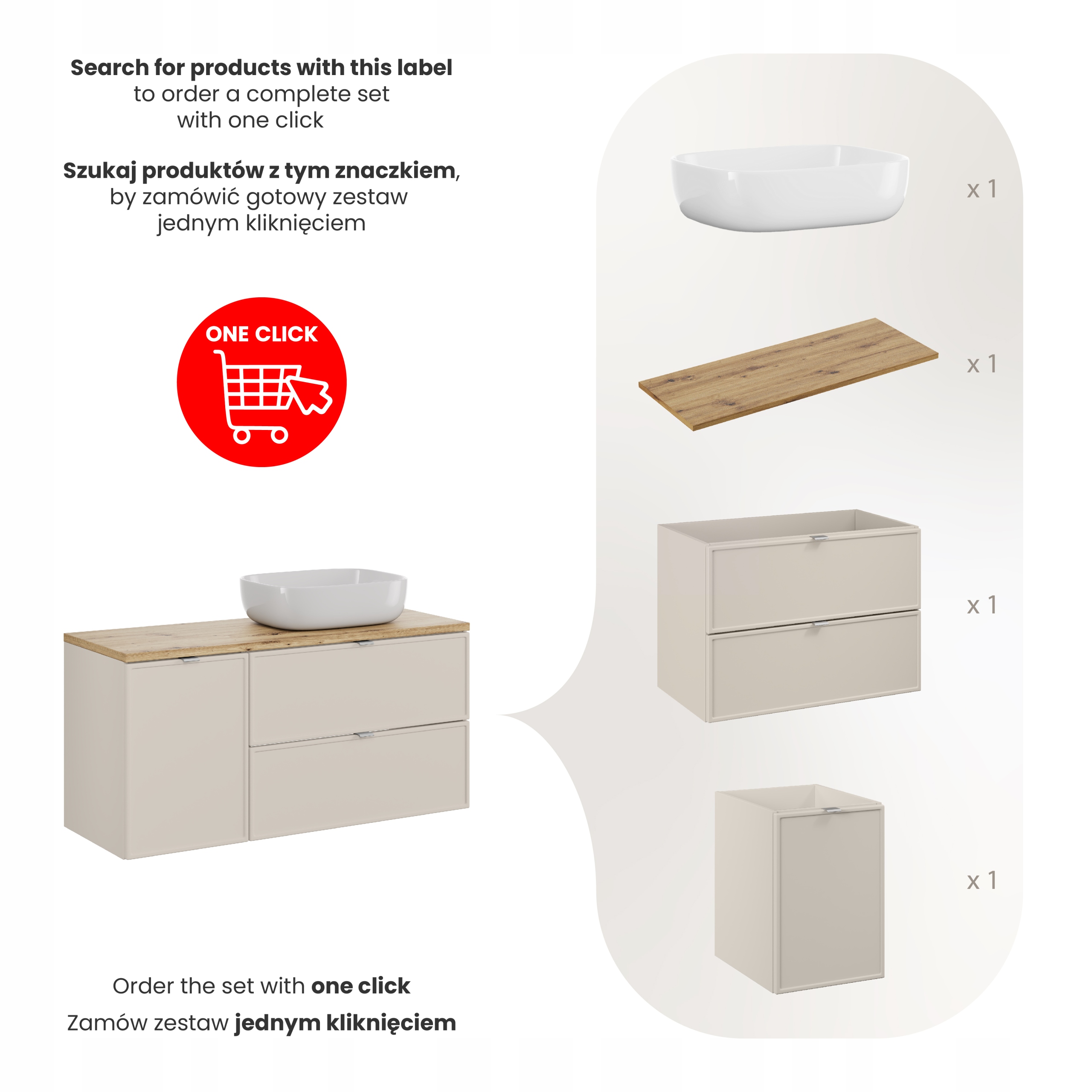 Nábytková sestava 120 cm s deskou a umyvadlem na desku Smile