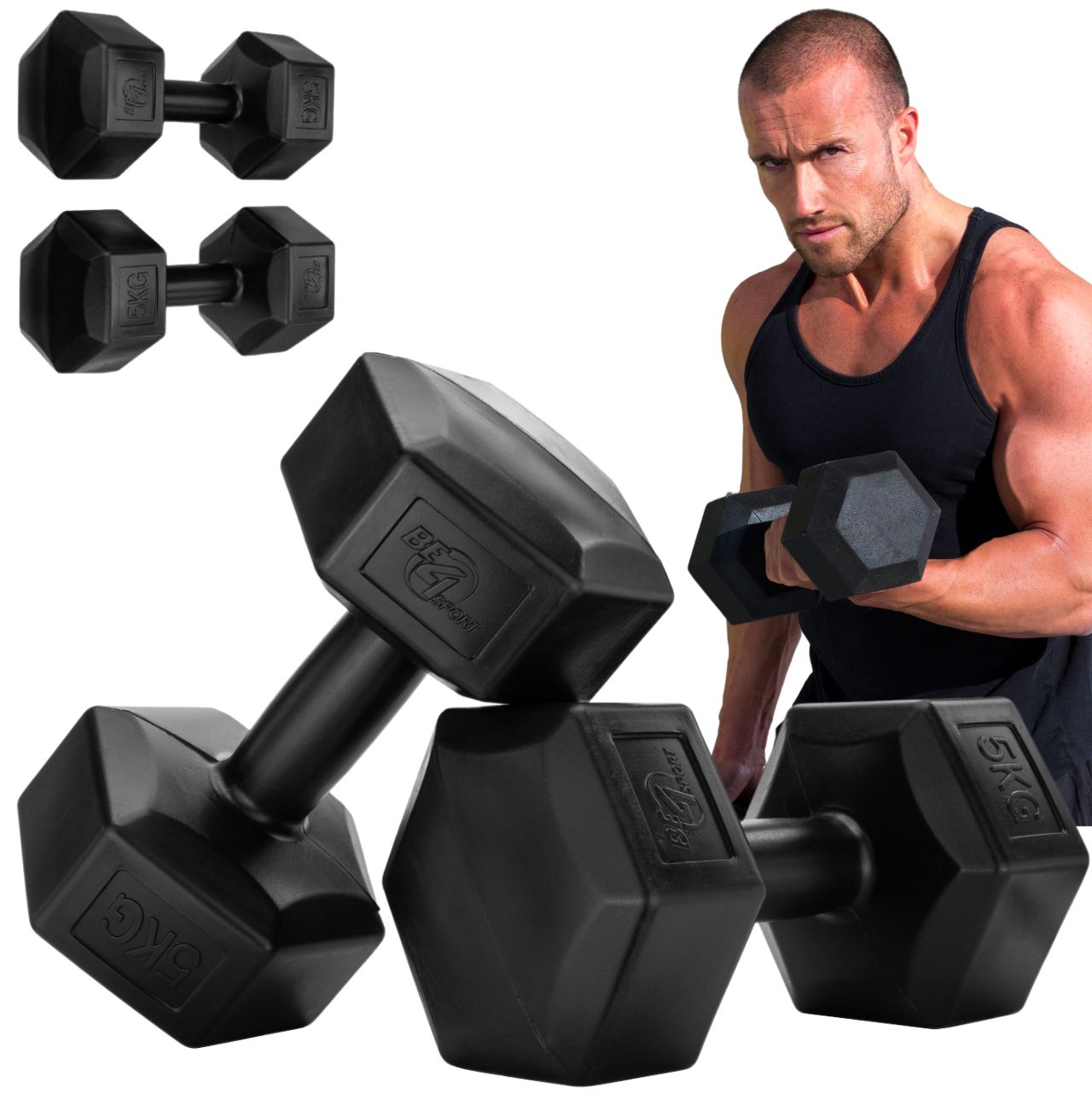 Zestaw Hantli Hantle Bitumiczne Ciężarki do Ćwiczeń Fitness Siłownia 2x 5kg