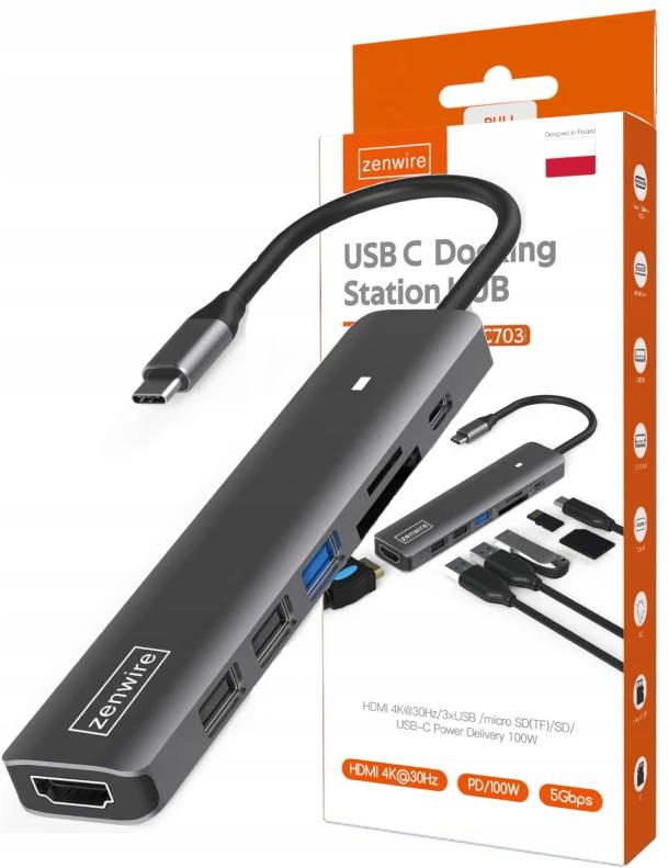 Hub Adaptér Usb-c 7v1 Hdmi 4K Usb 3.0 Sd Pd Zenwire BS-HC703