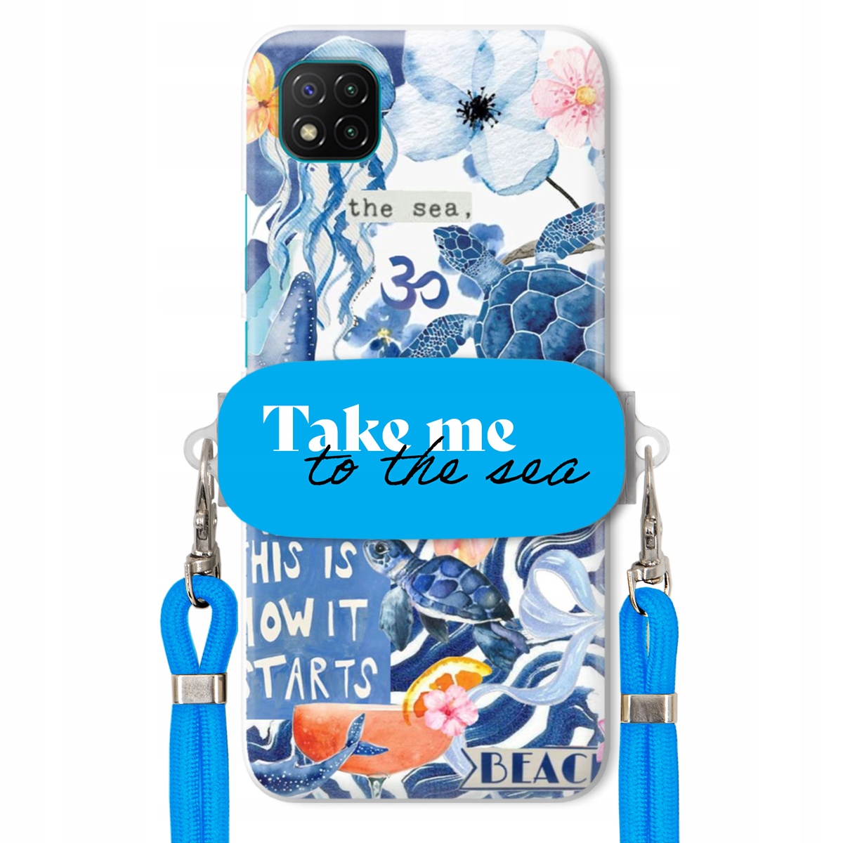 Puzdro pre Xiaomi Poco C3 Premium Vodítko Modrá Držiak Take Me To The Sea
