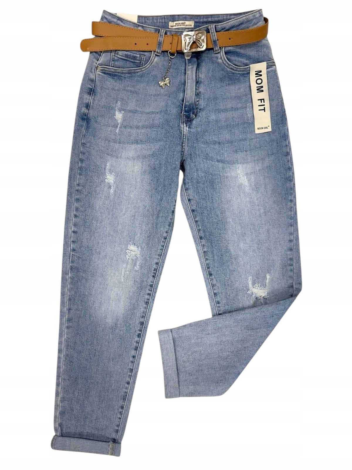 Spodnie jeansowe, jeansy Moongirl o kroju Mom Fit, niebieskie, rozmiar L