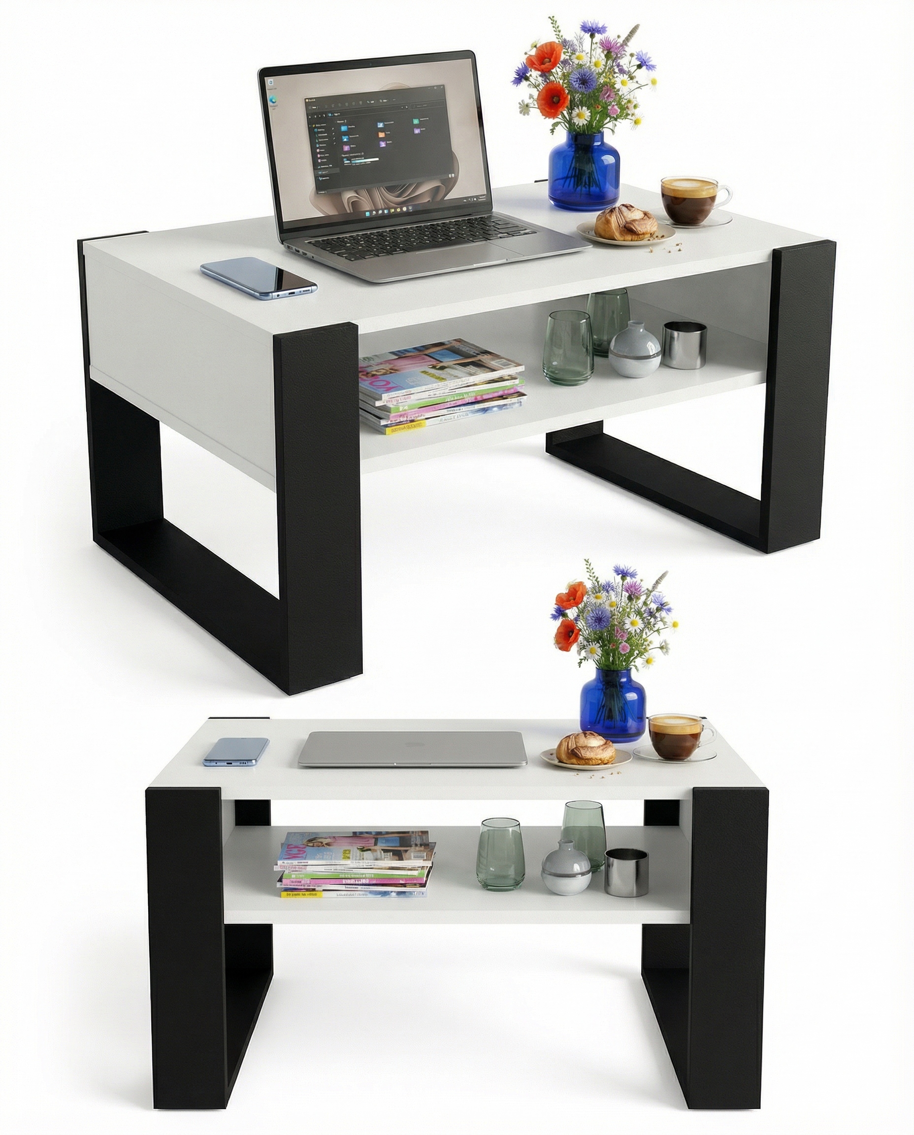 Konferenční stolek lavice stůl Karo loft retro obývací pokoj 92x53,6x45 bílá