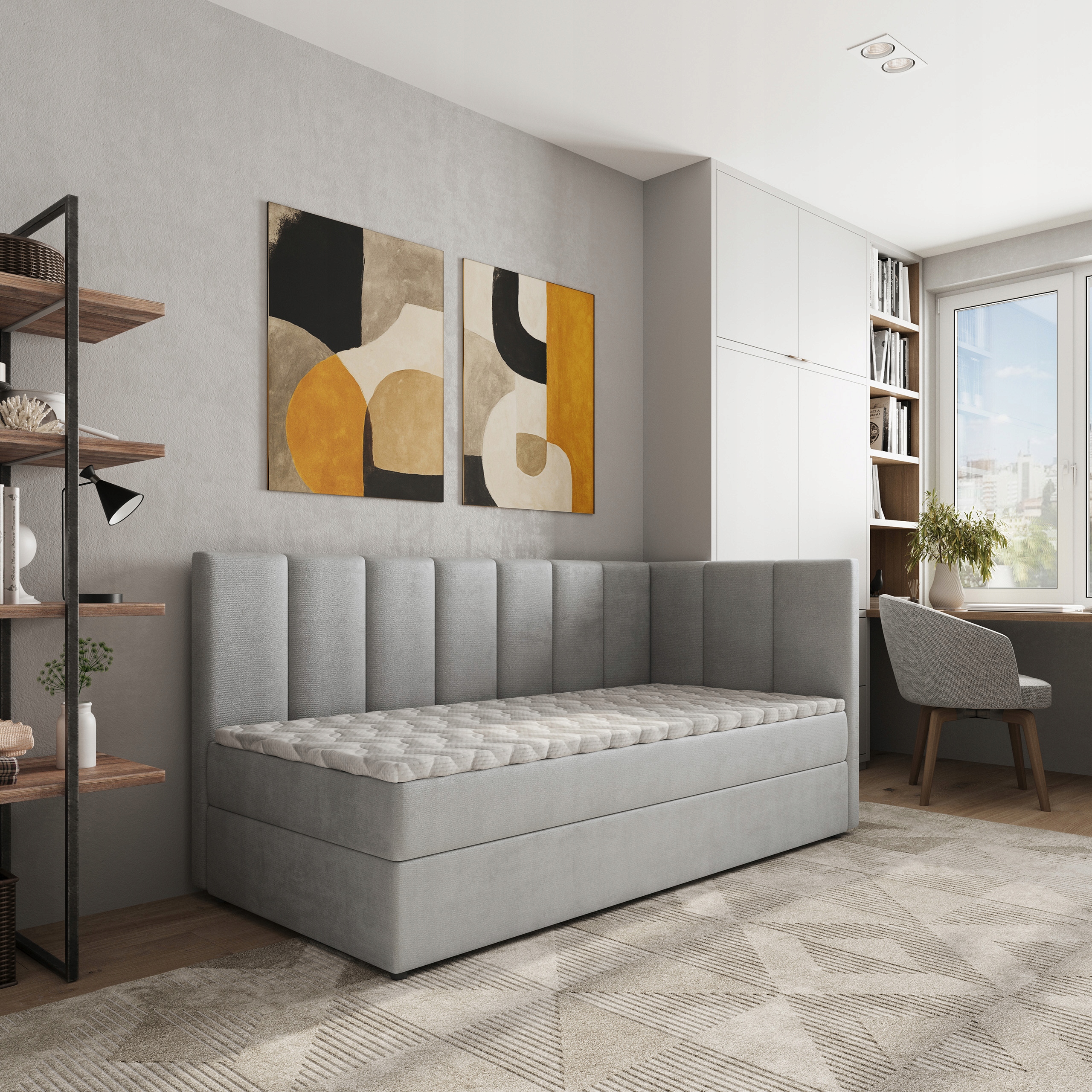 Jednolůžko Beve 90 x 200 cm s matrací Komfortní Světle šedá