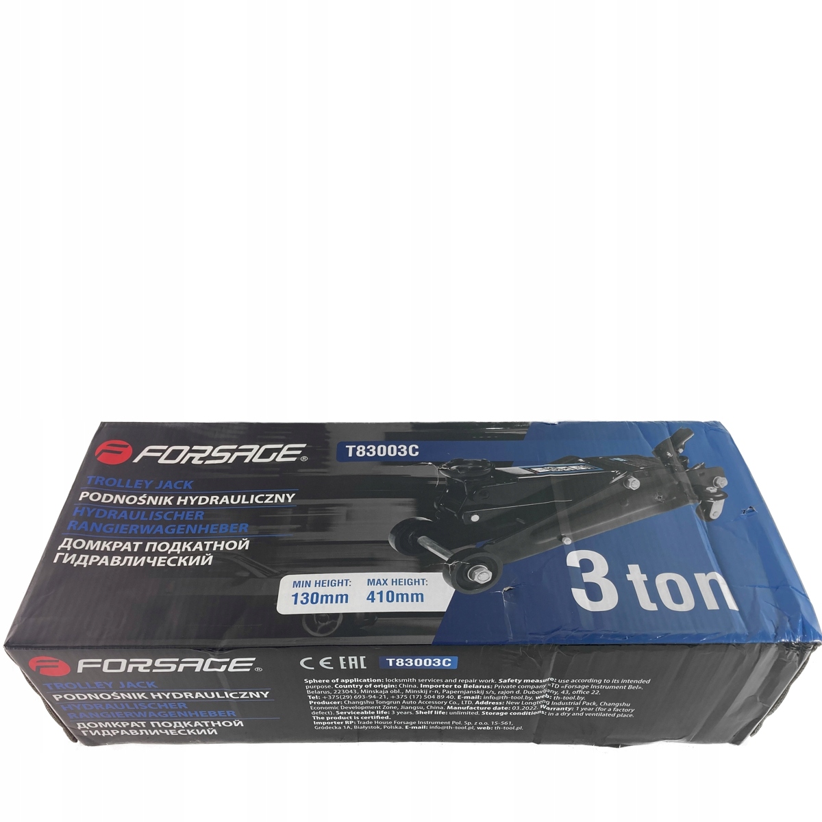 PODNOŚNIK NISKOPROFILOWY OBROTOWY180° ŻABA 3T Minimalna wysokość podnoszenia 130 mm