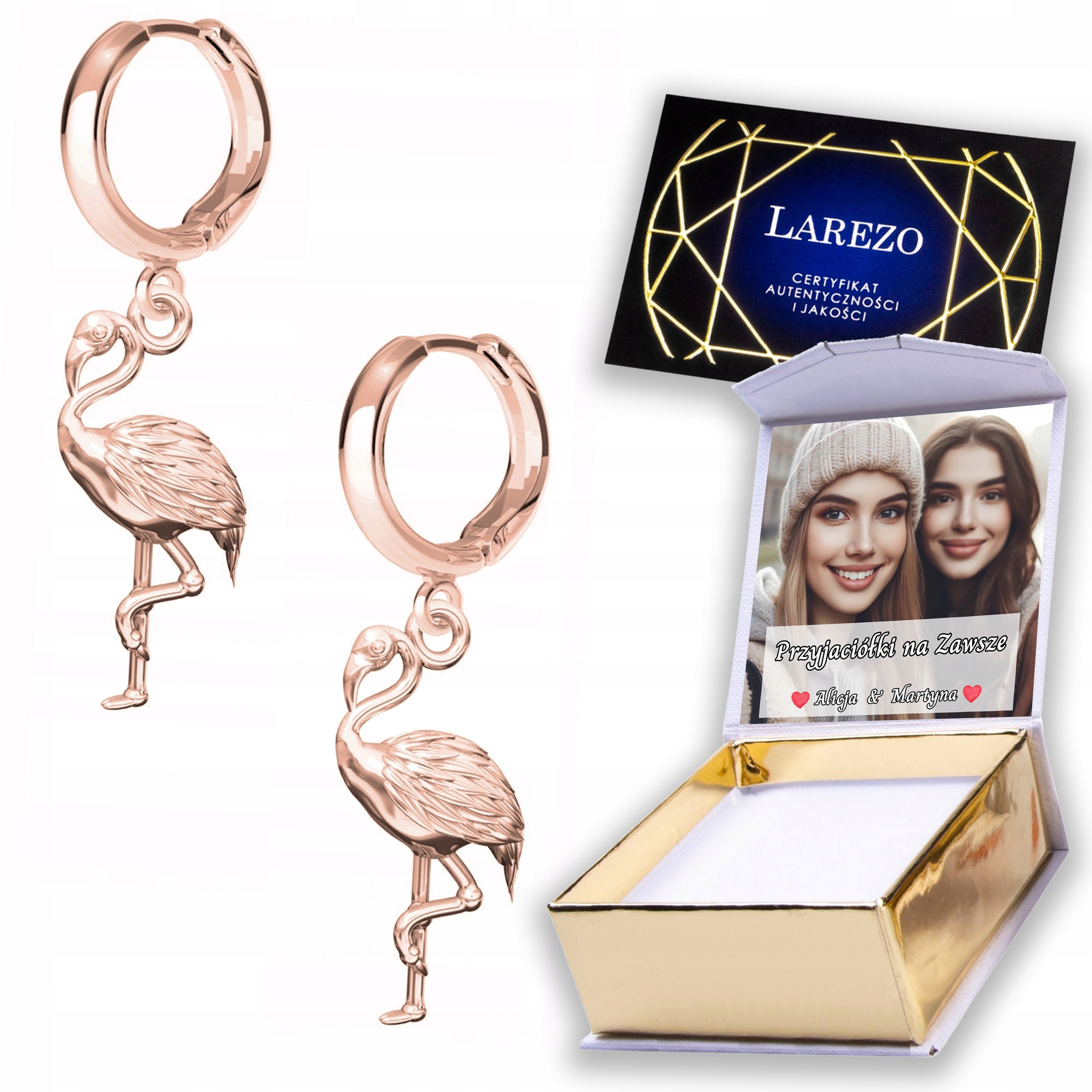 Náušnice Pozlacené 925 Plameňáci na Bigle s plameňákem Labuť Potisk