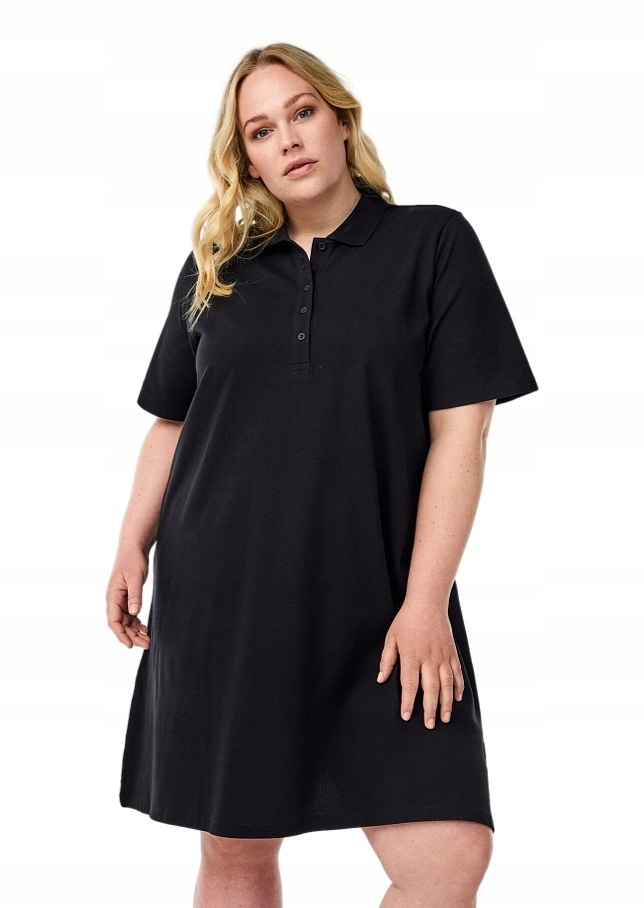 Zizzi Pohodlné Šaty Černé Polo Bavlna 601B 52