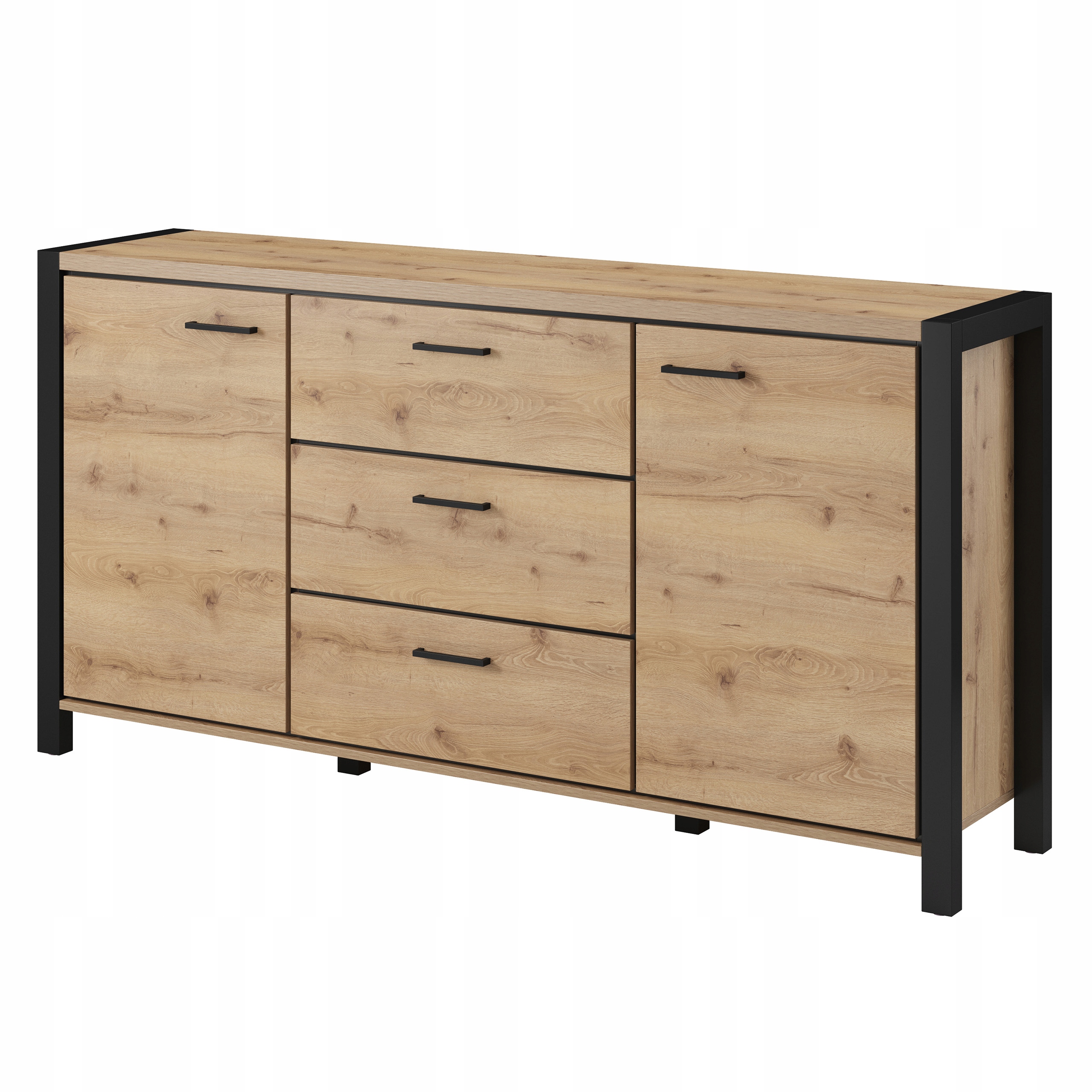 Komoda Attivo 180 cm do obývacího pokoje Ložnice 3 zásuvky 2 Dvířka Dub