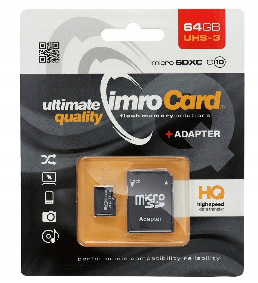 Karta Pamięci IMRO microSD 64GB CLASS 10 UHS 3 100MB/s z adapterem SD