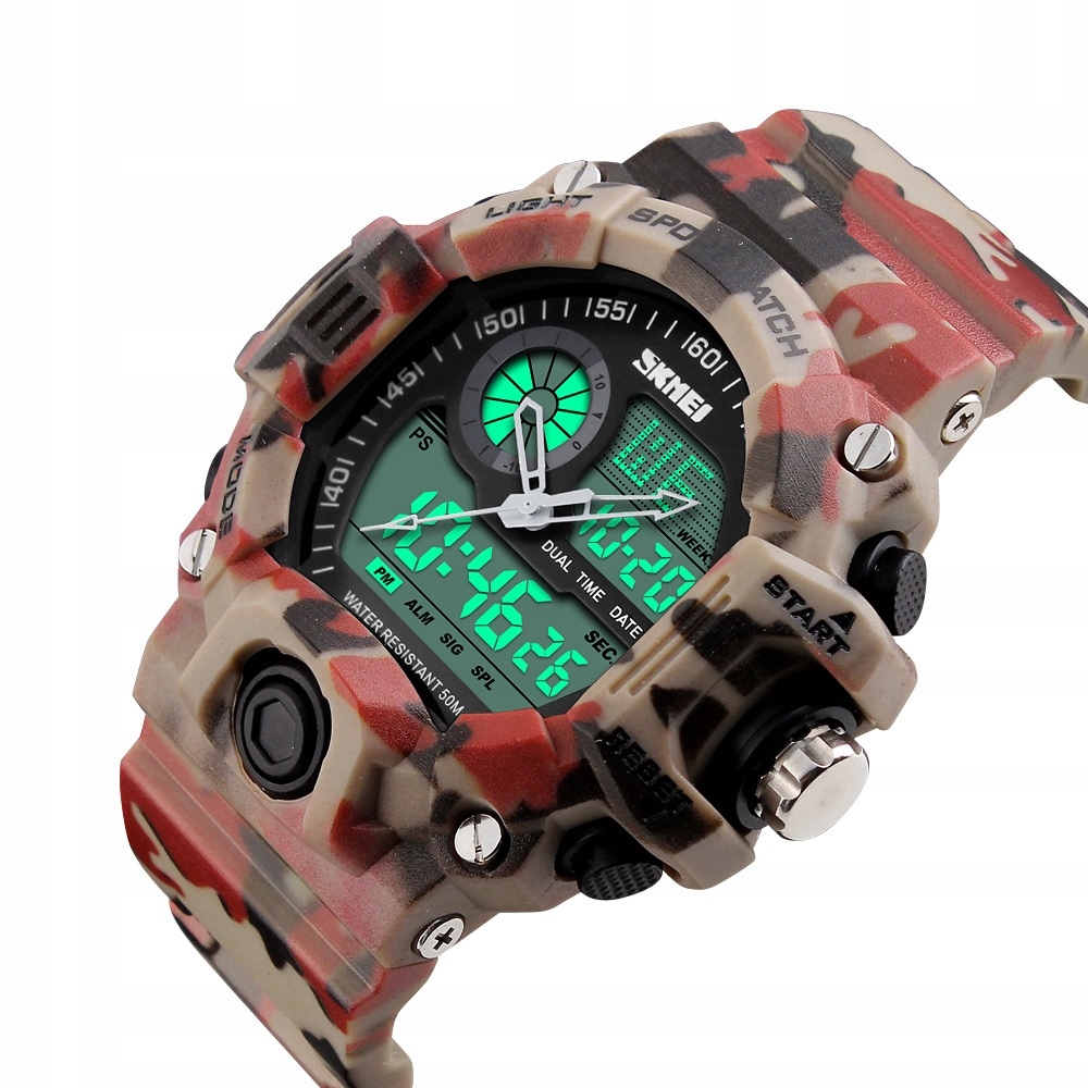

Militarny Męski Zegarek S-shock WR50 Dwa Czasy New