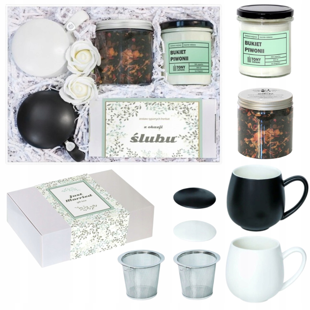 Levně Velká svatební krabička s čajem a doplňky pro mladý pár jako dárek