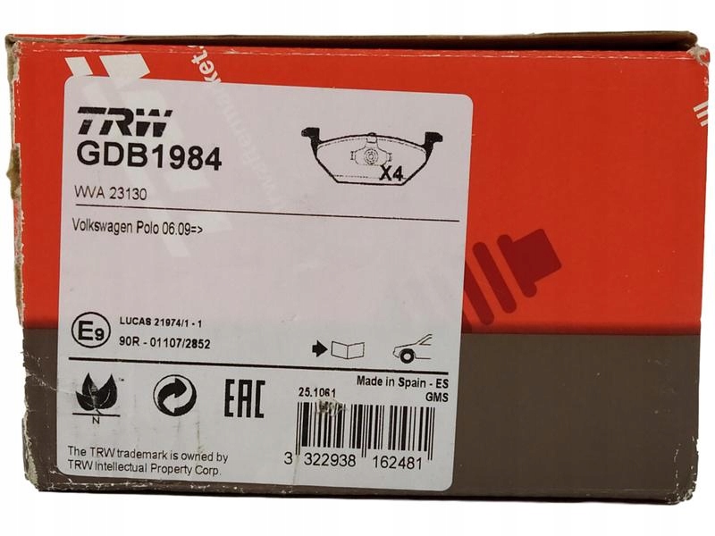 TRW TARCZE + KLOCKI PRZÓD AUDI A3 SKODA OCTAVIA 2 Numer katalogowy części DF2803