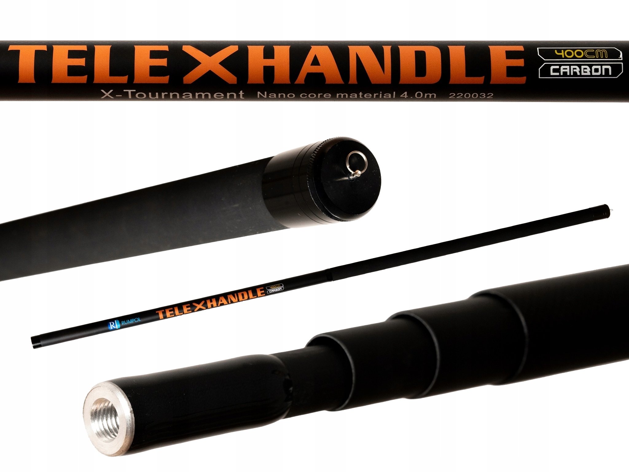 Podběráková Tyč Rumpol 4 M, Teleskopická Rukojeť, Uhlíková, 400 CM