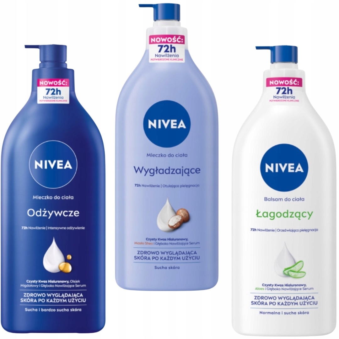 Nivea Balsam Mleczko Odżywcze Łagodzące Wygładzające Skóra Sucha 3x625ml