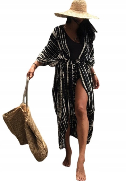 PAREO NARZUTKA NA STRÓJ TUNIKA KIMONO WZÓR CZARNE