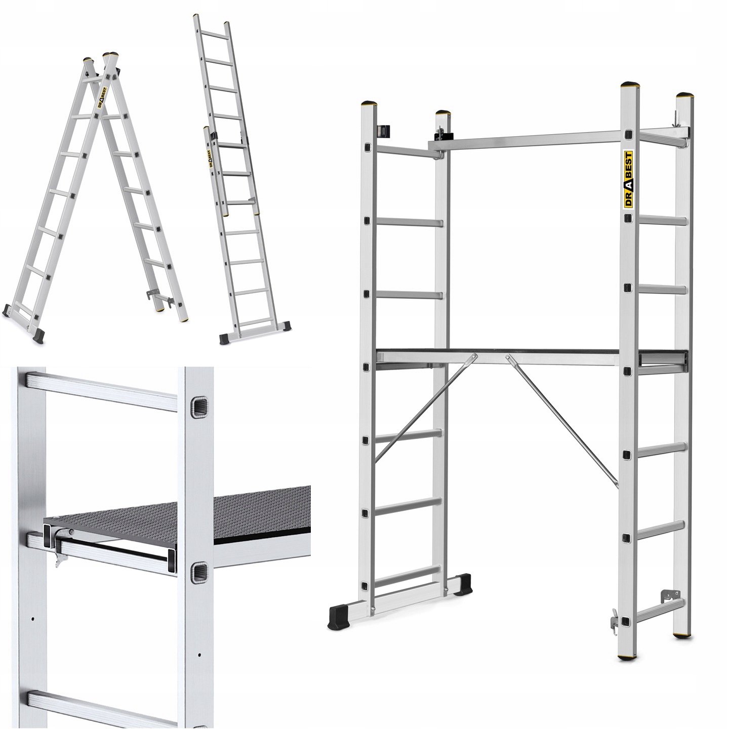 Hliníkové rebríkové lešenie, pracovná plošina 2x7 Drabest Pro 150 kg