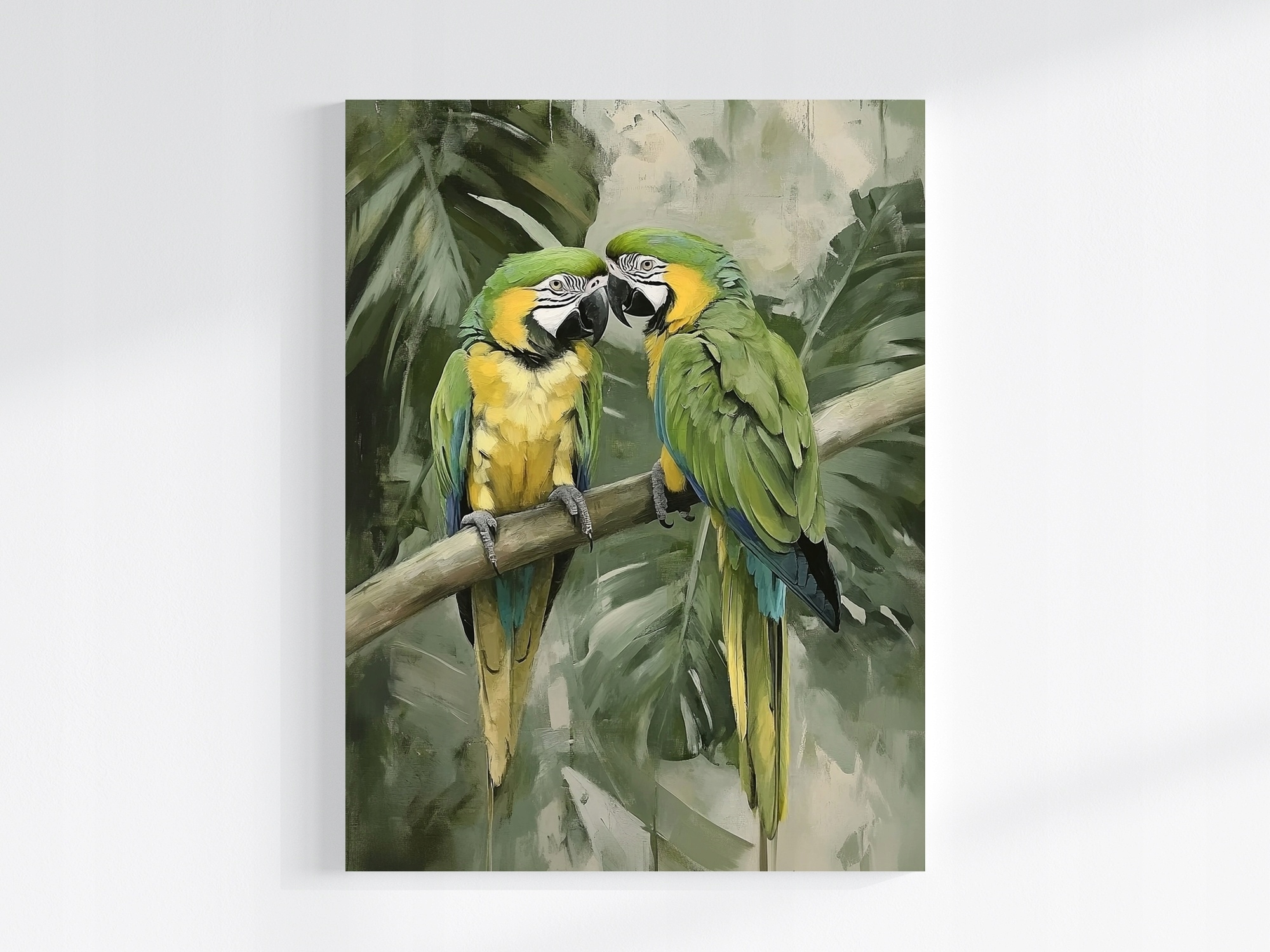 Obraz Na Plátně Canvas Příroda Pták Papoušek Ara Dřevo Palma Monstera 75x100