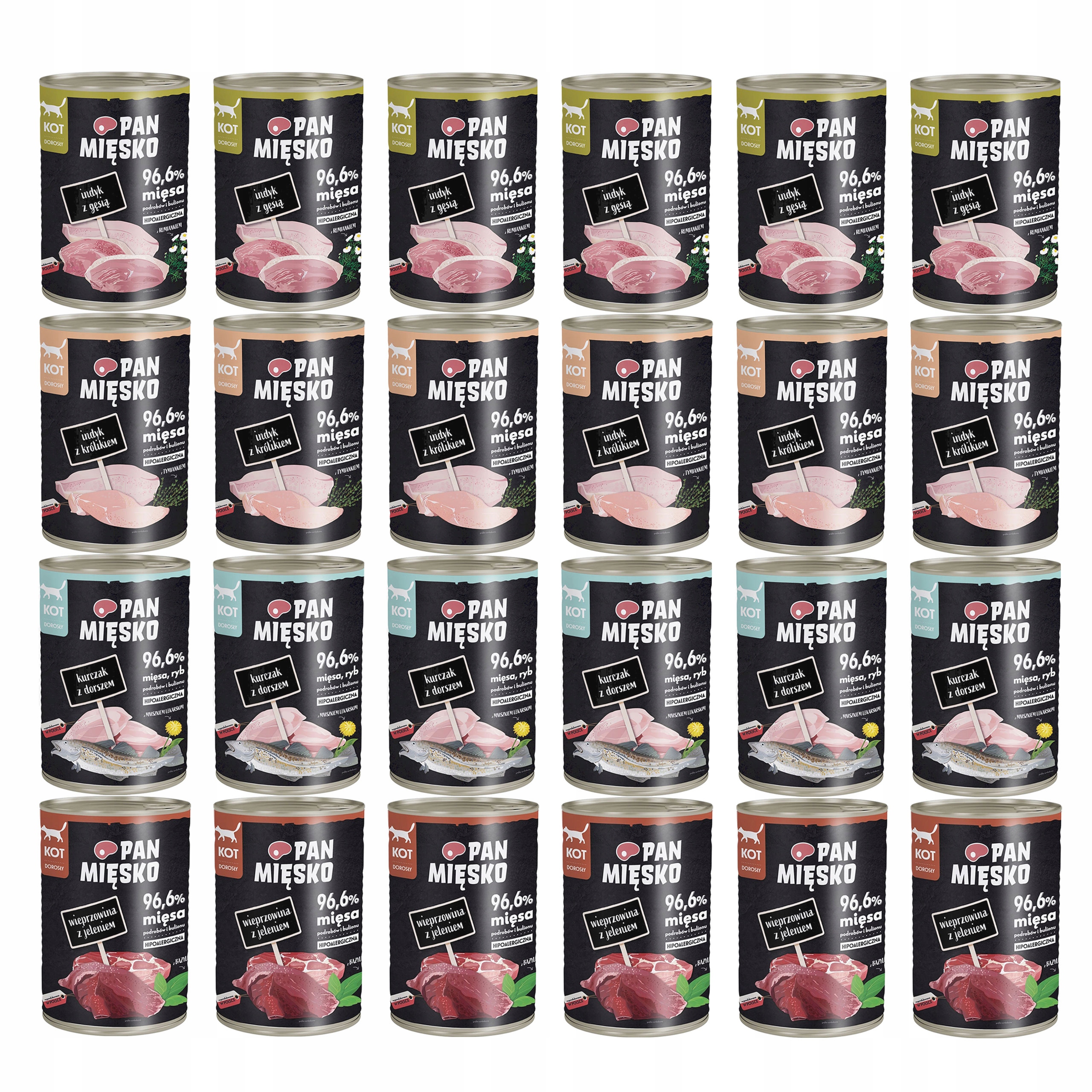 Pan Mięsko Bezobilné Krmivo pro kočky pro kočky mix chutí 24 x 400 g