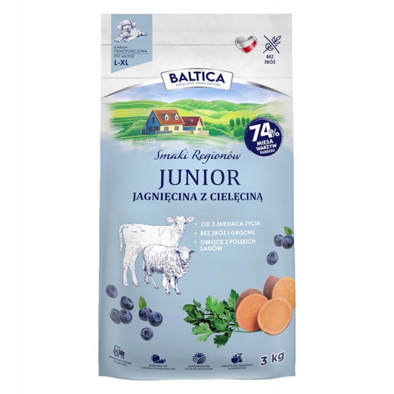 Baltica Junior XL 3kg Sucha Karma z Jagnięciną i Cielęciną Dla Szczeniąt
