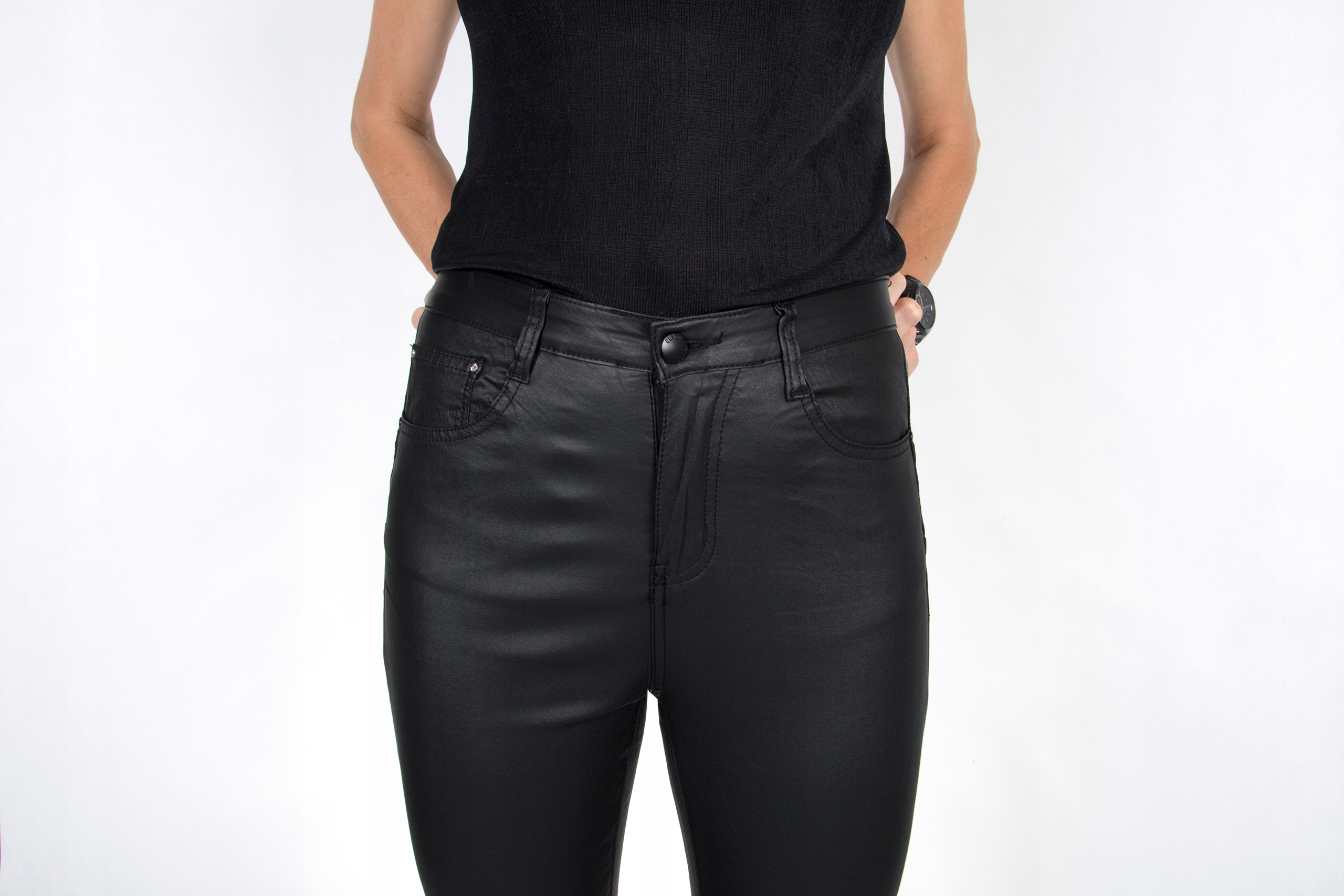 MATOWE WOSKOWANE DAMSKIE SPODNIE MODELUJĄCE r.52 Stan (wysokość w pasie) wysoki