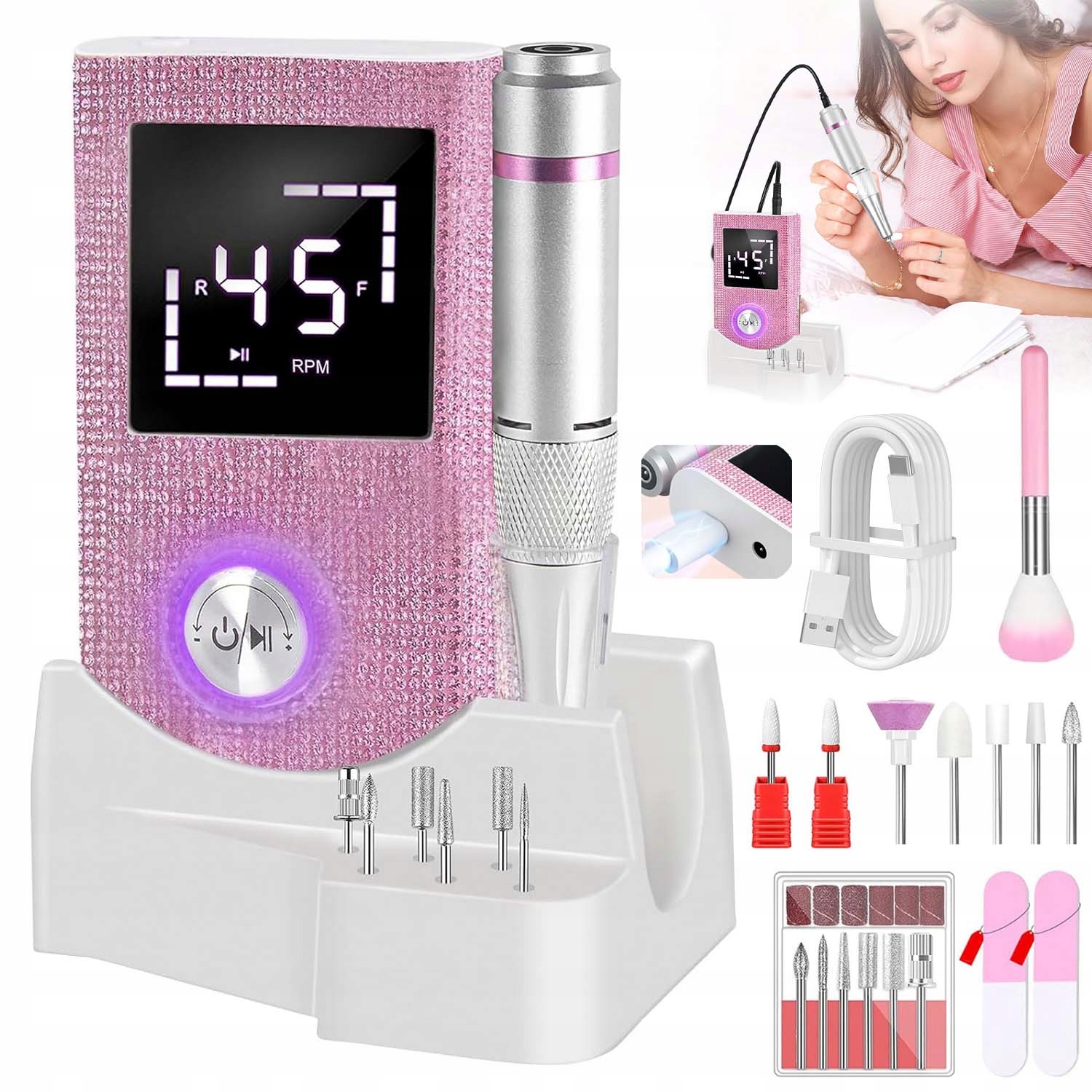 Bruska Na Nehty Bezdrátová 45000 Ot/min Pro Manikúru A Pedikúru