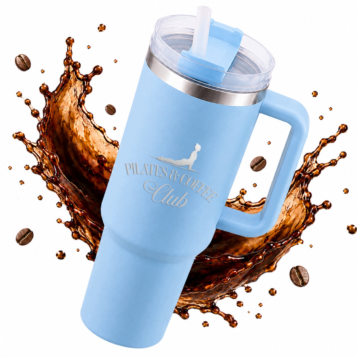 Duży Kubek Termiczny Ze Słomką 1.2L Blue Grawer Pilates And Coffee