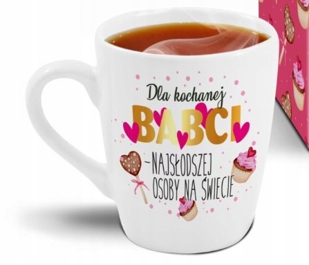 

Kubek dla Babci z kwiatami i napisem Najsłodsza